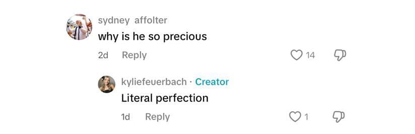 Iowa's Sydney Affolter reacts to teammate Kylie Feuerbach's adorable interaction with her pup - Image source: TikTok/kyliefeuerbach